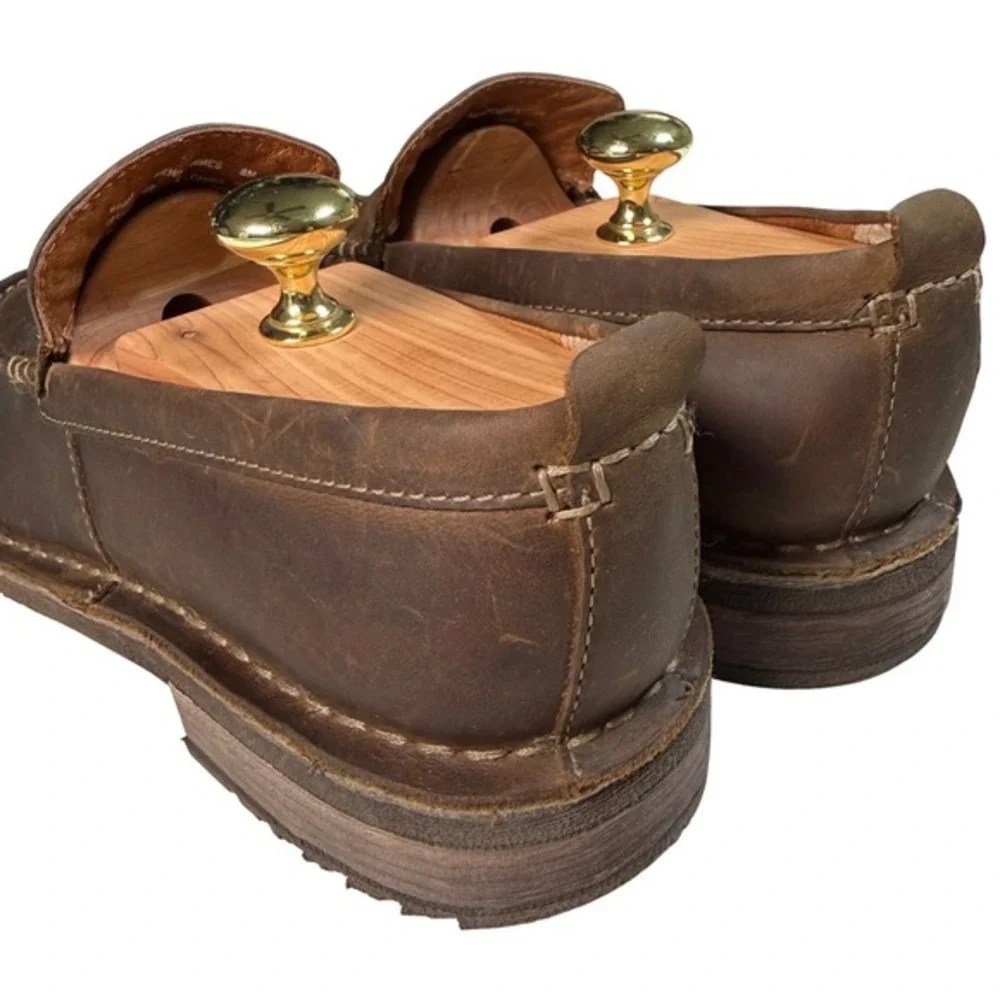 Clarks Nature Three‎ Brown Waxy Leather Moc Toe Loafers Walking Shoes Men 8M EUC